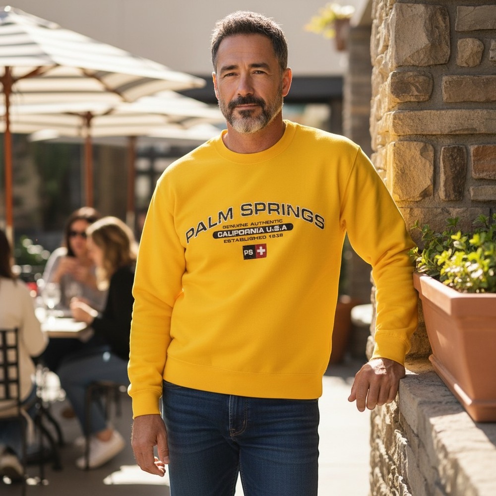VTG Fruit of the Loom Palm Springs Sweatshirt California Graphic Yellow Sz M